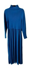 Anthropologie Royal Blue Mock Neck Midi Sweater Dress Fit and Flare XLP Knit