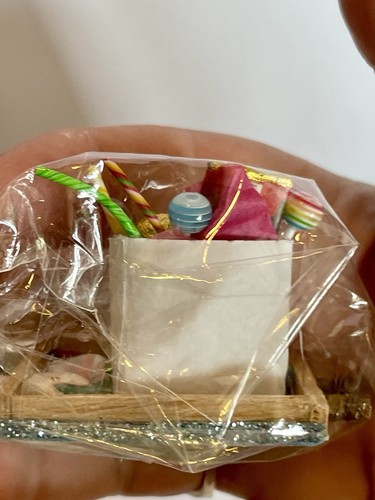 1 Hand Crafted Dollhouse Miniature Easter Rabbit Gift Bag Toys Eggs Attached - Picture 5 of 5