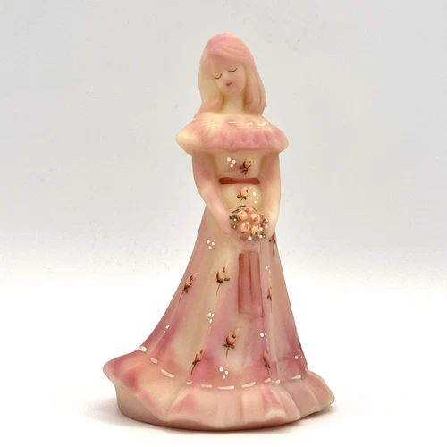 Fenton Burmese Bridesmaid Figurine Hand Painted Signed A. Farley Art Glass