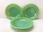 3 Vintage Fire King Jadeite Jane Ray Ribbed Oven Ware Shallow Soup Bowls 7 1/2”