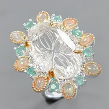 Handmade 23 ct Natural Quartz Ring 925 Sterling Silver Size 7.5 /R427593