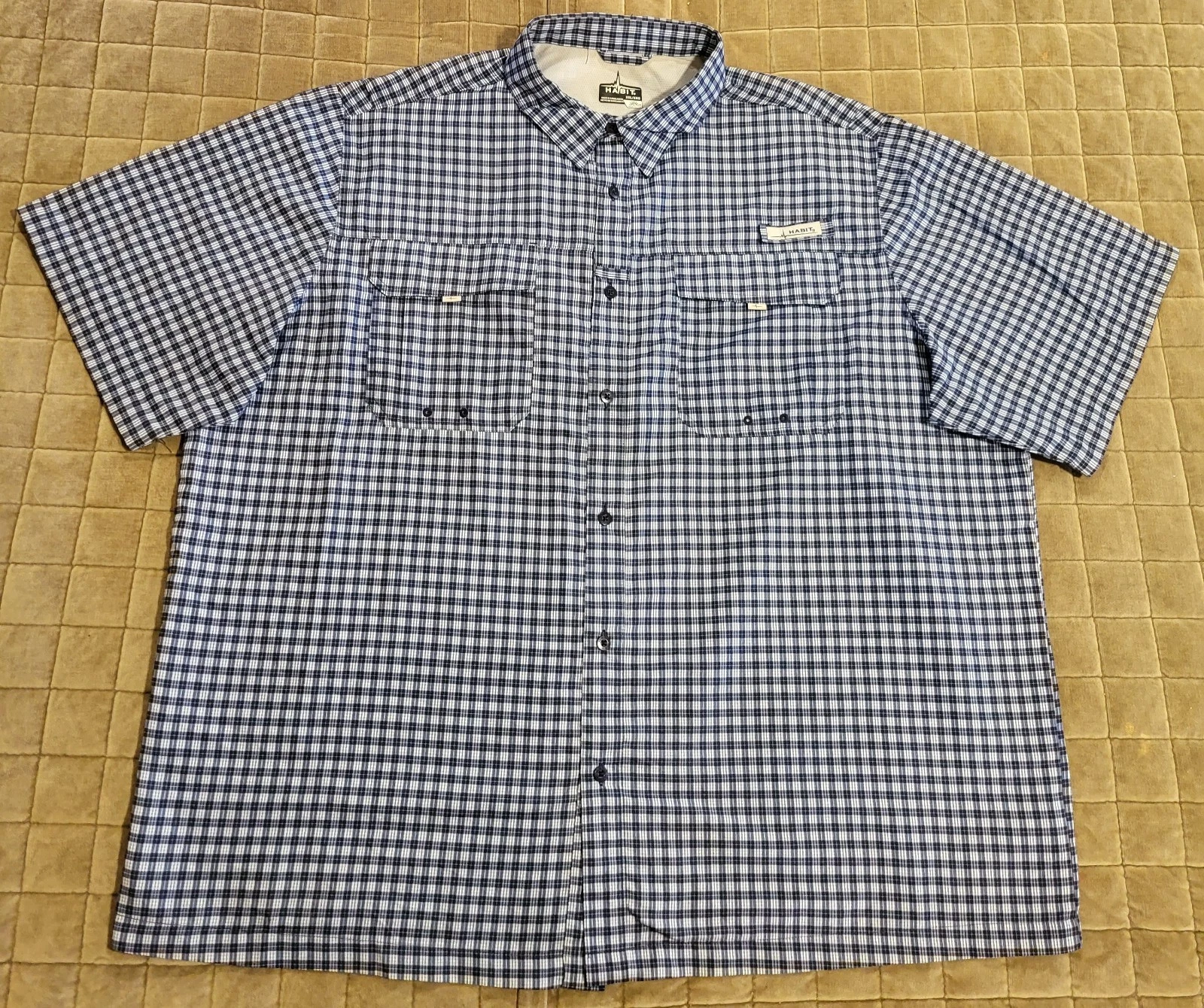 HABIT Men’s 3XL Short Sleeve Fishing Shirt Blue Plaid UPF Sun Outdoor Vented