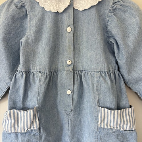 Vintage Oshkosh Denim Bubble Jumpsuit Romper 4T Peterpan Collar Pockets USA 90s - Picture 7 of 24