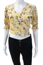 Blusa recortada floral con cuello en V amarilla manga 3/4 talla 4 Faithfull The Brand para mujer