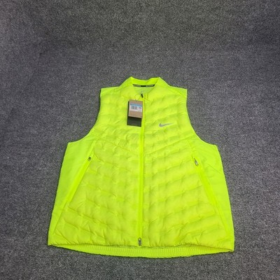 Nike Vest Mens Medium Volt Yellow Zip Running Therma Fit ADV AeroLoft Repel Down
