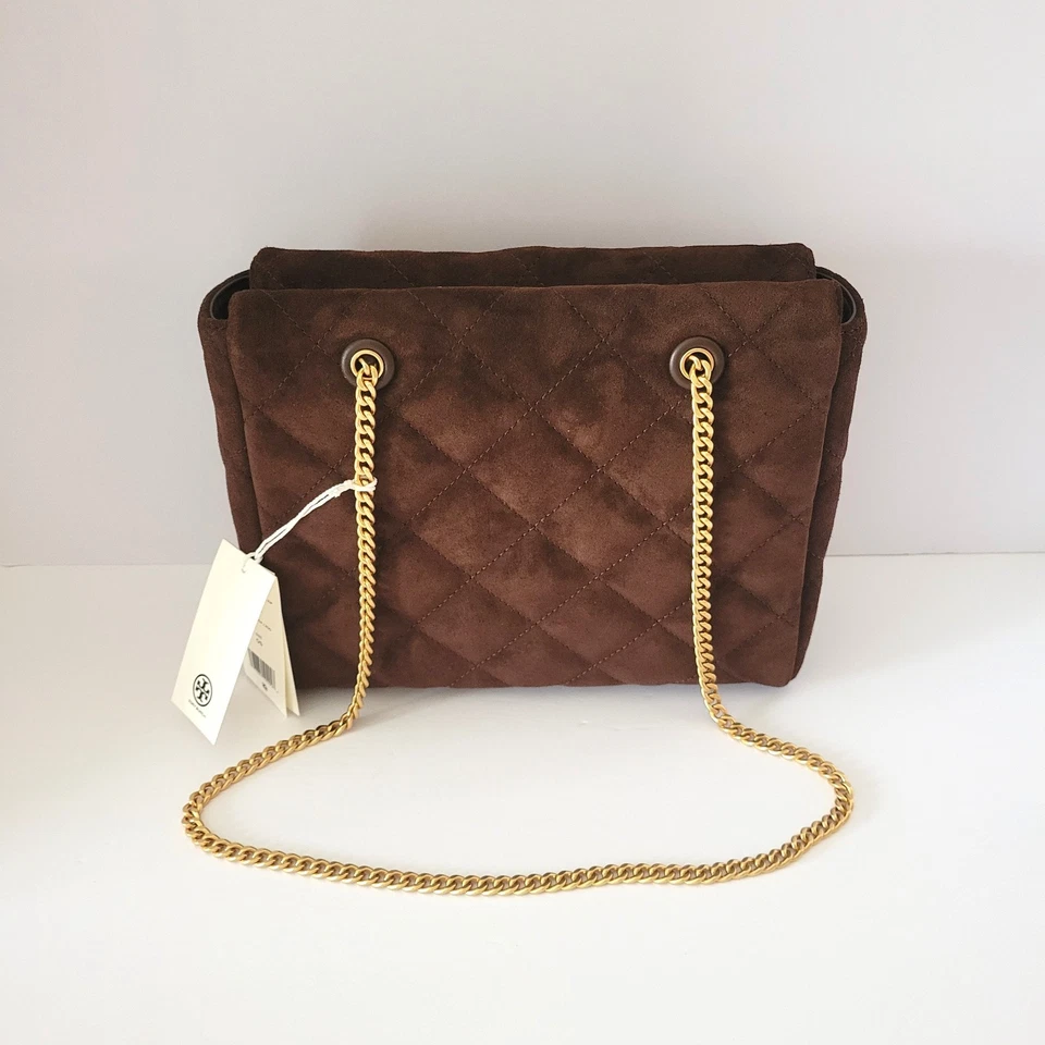 Tory Burch Willa Willa Suede Small Zip Top Tote Dark Cocoa 170068 Shoulder Bag - image 4 of 4