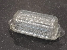 Vintage Anchor Hocking Clear Pressed Glass Butter Dish - Wexford Pattern.