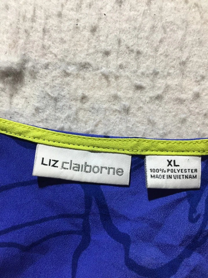 Blusa sin mangas Liz Claiborne para mujer XL azul floral amarillo acento cuello en V Foto 3 de 4