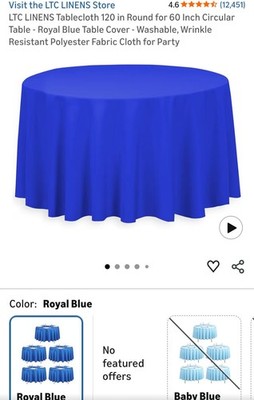 LTC LINENS Round Tablecloth 10 Pack 120in Royal Blue Washable Polyester