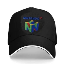 Nintendo 64 N64 SnapBack Hat Mens One Size Black Embroidered Retro Gamer Console