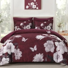 Floral Comforter Set Size, 7 Pieces Bed in a Bag, Elegant Floral Queen Burgundy