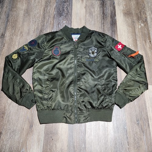 Swiss Cross Bomber Jacket Green Mens L Military Armed Services Patches Sheriff - Picture 2 of 11