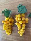 4 faux grape clusters 7" yellow red w/leaves, dining fruit art, MCM winery decor — photo 3