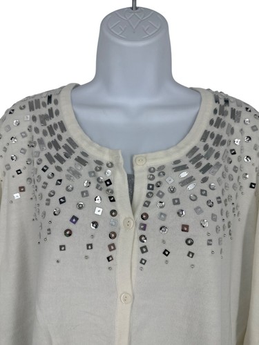 Quacker Factory Faux Twin Set Button-Up Cardigan With Rhinestones Size XL - Picture 2 of 9