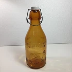 Thatcher's Dairy Glass Milk Bottle One Quart  - Amber Embossed Cow-Antique Vtg