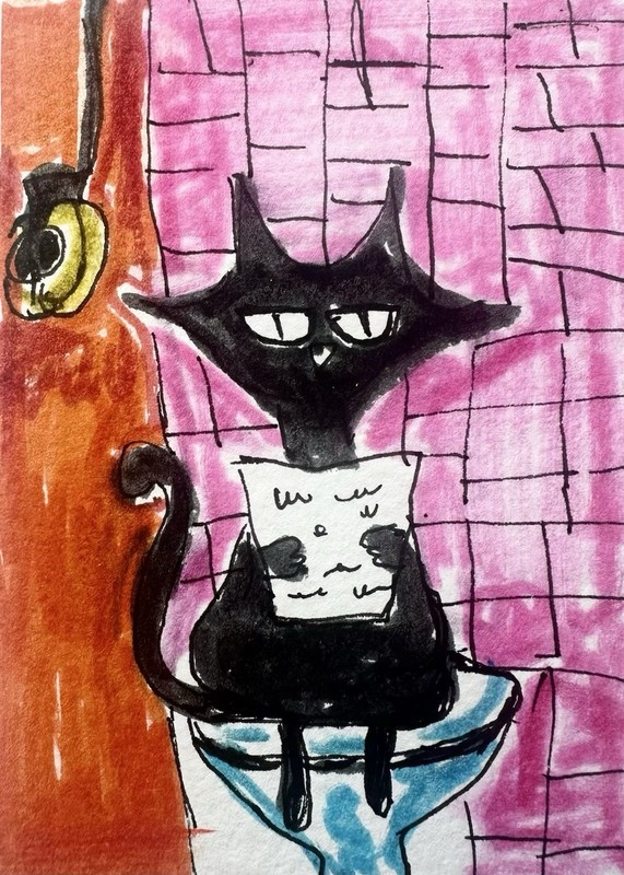 Original ACEO Painting Cat Miniature Art Card By Carole Collins M5