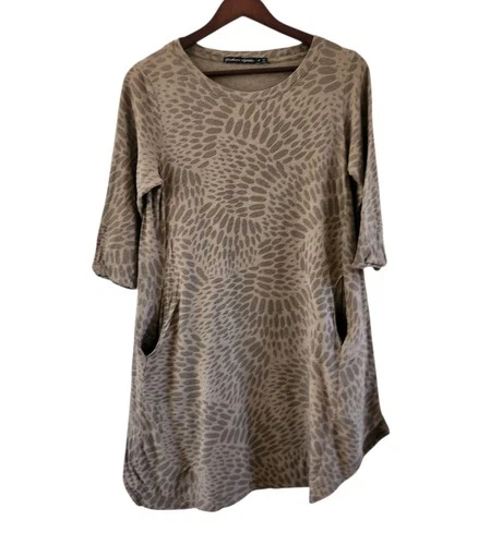 Gudrun Sjoden Oland Tunic Beige Brown Cotton Linen Pockets Womens Size M