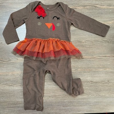 Celebrate Thanksgiving Girls Turkey Mesh Romper With Attached Tutu, 18M