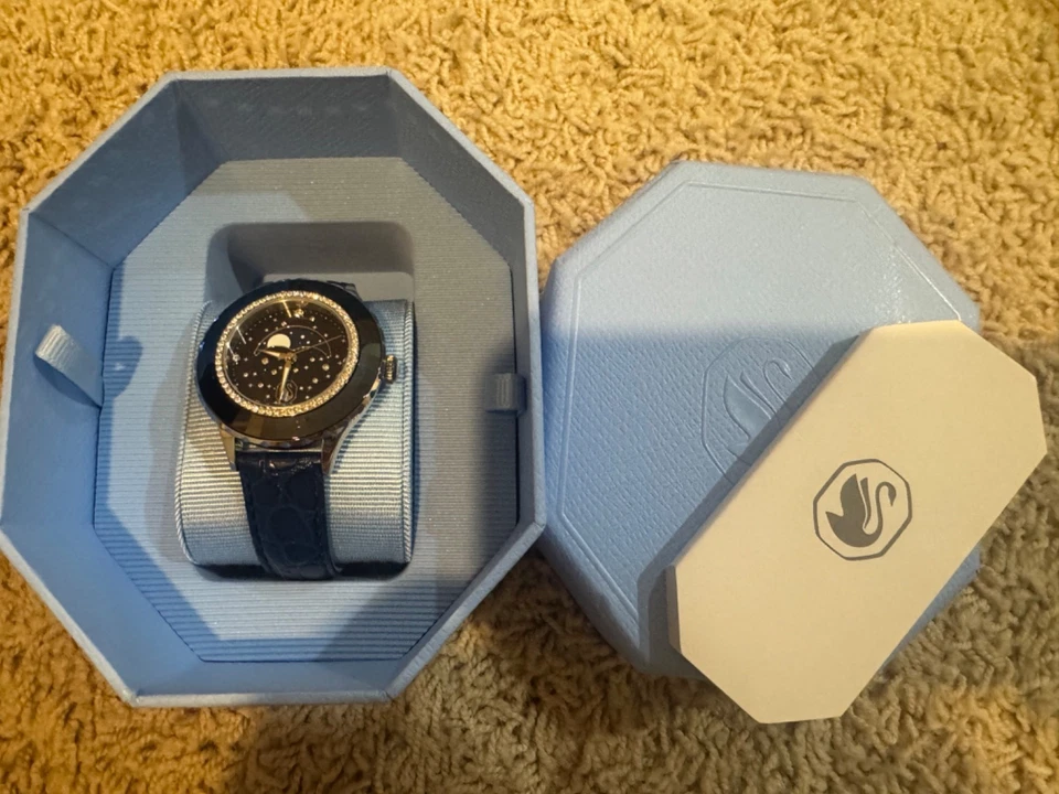 New in Box Swarovski Octea Moon Watch Navy Blue w/Instruction Manual - Image 3 of 4