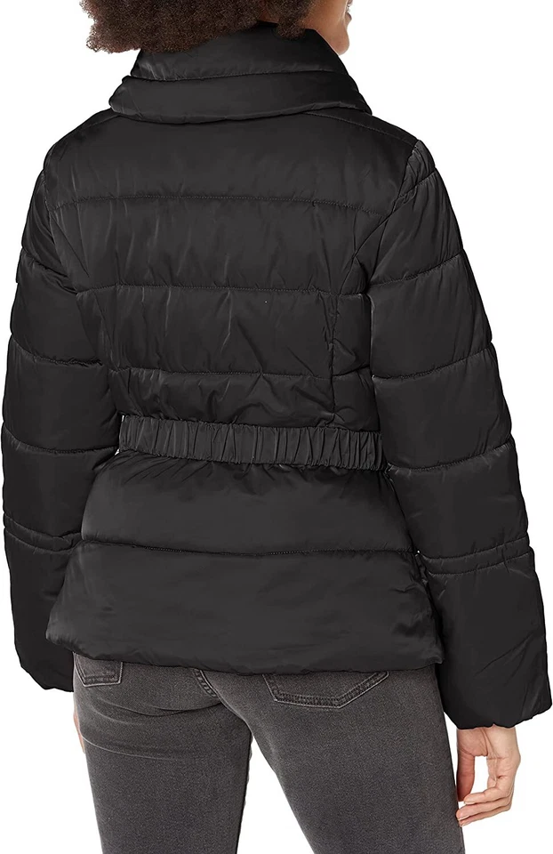 Guess Jeans Womens Glitzy Puffer Jacket With Belted bag Hood Black - Image 2 of 2