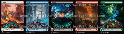 5x Aetherdrift Driver's Seat Full Art Basic Land Set Magic the