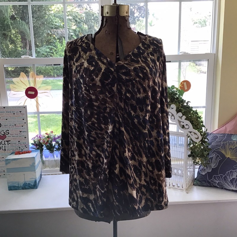 Liz Claiborne Woman 3/4 Sleeve V-Neck Animal Print Knit Top Size 3X
