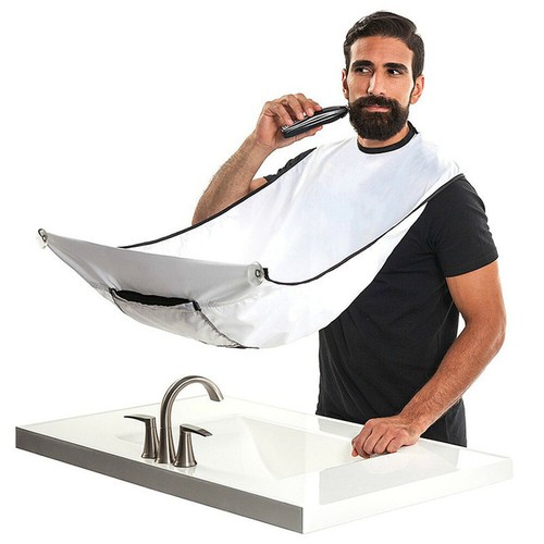 Facial Hair Beard Shave Apron Cape Shaving Bib Whisker Trimming Catcher White - Picture 7 of 8