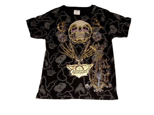 トップス Christian Audigier double sleeve shirt Christian Audigier Men's Small Skull Roses Double Sleeve T