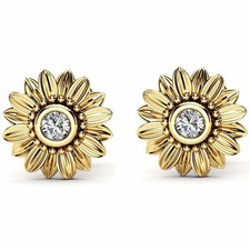0.50 Ctw Round Lab-Created Sunflower Stud Earrings 14k Yellow Gold Plated Silver