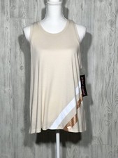 NWT Betsey Johnson Tank Top Beige Sz L Racer Back w Two Color Stripes