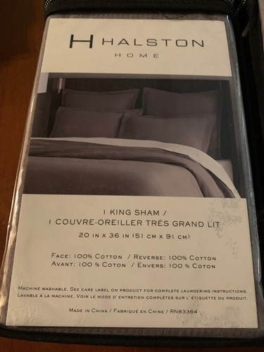 H Halston One King Sham Essex Grey Gray 100% Cotton Waffle Texture NEW - Picture 3 of 6