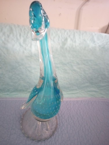 Große Glas Ente Langhals blau getönt eingebauter Ständer sehr hübsch - Bild 2 von 4