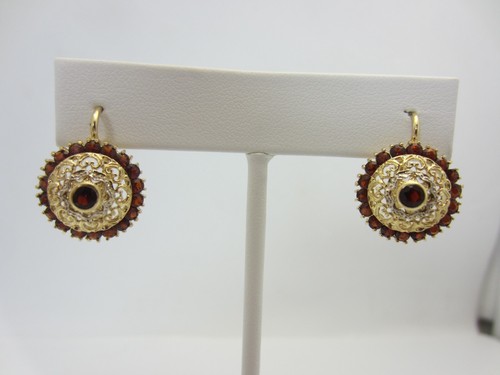 Pendientes Colgantes De Filigrana De Oro Amarillo De 18k Con Granate Vintage - Imagen 2 de 13