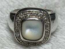 Vintage Sterling 925 Ring with Moonstone Appearance Clear Accents Size 5.75.