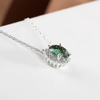 Halskette mit Anhänger aus 1 Karat Moissanit, 925er Silberschmuck GRA