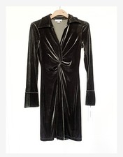 Calvin Klein Women's Olive Green Velvet Twist-Front Long Sleeve Dress Size: 2
