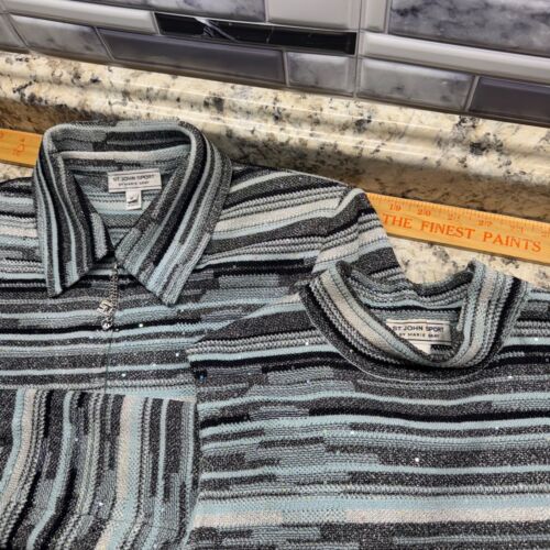 ST JOHN SPORT Gr. Medium Blau/S/Metallic Silber Jacke Set Pailletten mit Oberteil Strick - Bild 2 von 22