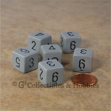 NEW Set of 6 Gray with Black Numbers D6 Six Sided RPG D D Gaming Dice Chessex