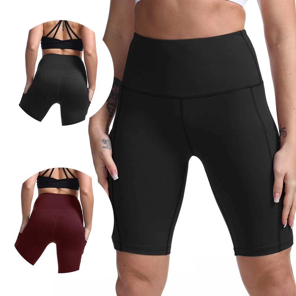 Women Yoga Shorts with Pockets High Waist Hot Pants Running Gym Fitness  Workout