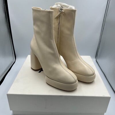 New Aeyde GmbH Womens Creamy Ivory Emmy Nappa Leather Platform Boots EUR Size 38