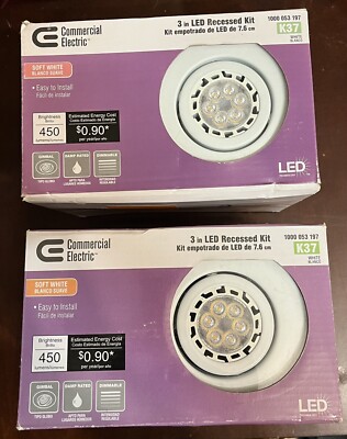 Lot Of 2- Commercial Electric recessed lighting kit 3 inch LED New in box