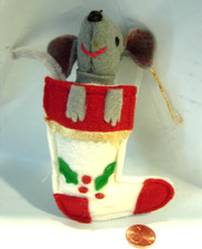 CHRISTMAS TREE ORNAMENT HANDMADE FELT GRAY MOUSE STOCKING HOLIDAY DECOR 5"