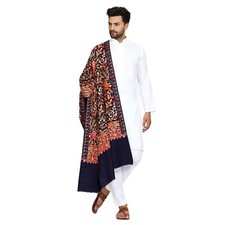 Men's Kashmiri Aari Embroidered Wool Shawl, Color Navy Blue