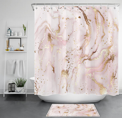 Cute Gold Pink Marble Texture Modern Shower Curtain Bathroom