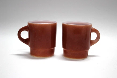 Fire King Stacking Mugs Matching Vintage Cups C Handle Rustic Red Brown