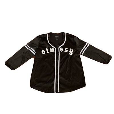 Stussy Polyester Satin Longsleeve Baseball Jersey Black White Size