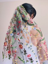 Wildflower veil, Embroidered flower veil, Floral wedding veil, Bridal veil with