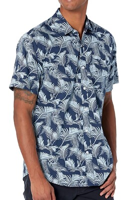Amazon Essentials Mens Slim Fit  Shirt Sleeve Palm Print Shirt Sz XL