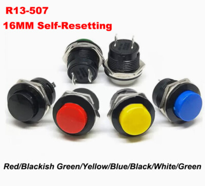 R13-507 Round Push Button Switch16MM Unlocked Self-Resetting 2-Pin 6-Colors