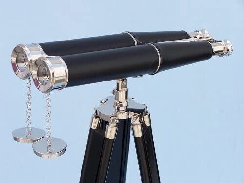 62" Nautical Brass Binocular Telescope 15x Black Floor Tripod Stand Marine gift - Picture 3 of 7